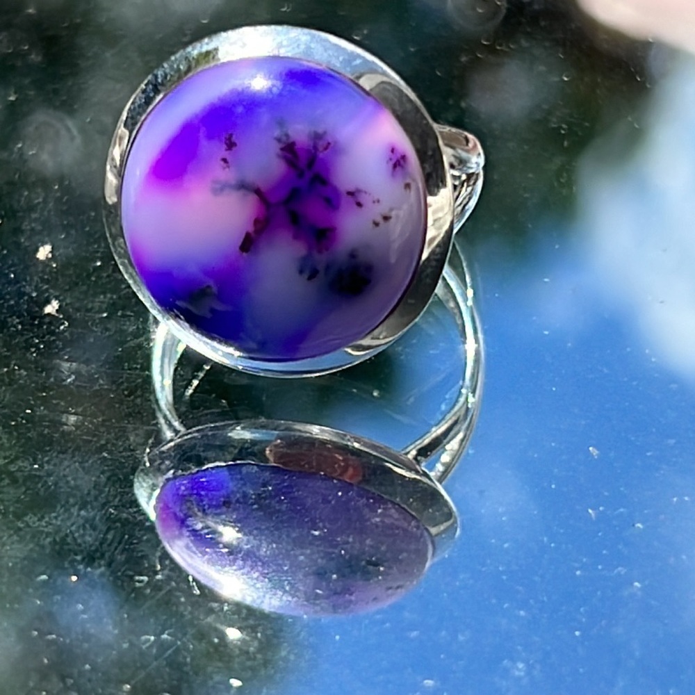 PURPLE DENDRITIC OPAL 925 STERLING SILVER RING, SIZE 8.5